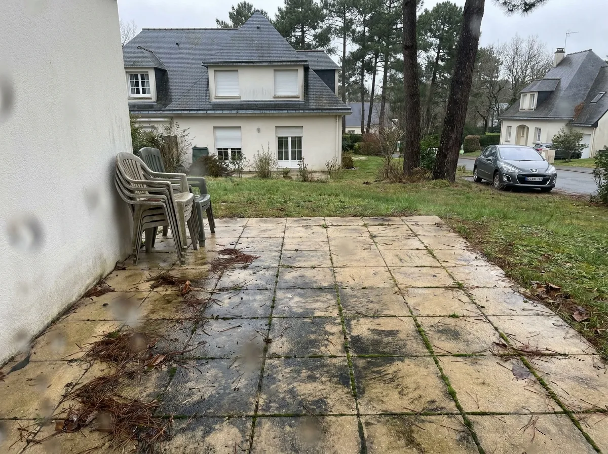 Avant : Terrasse démoussée et gouttières curées à Orvault